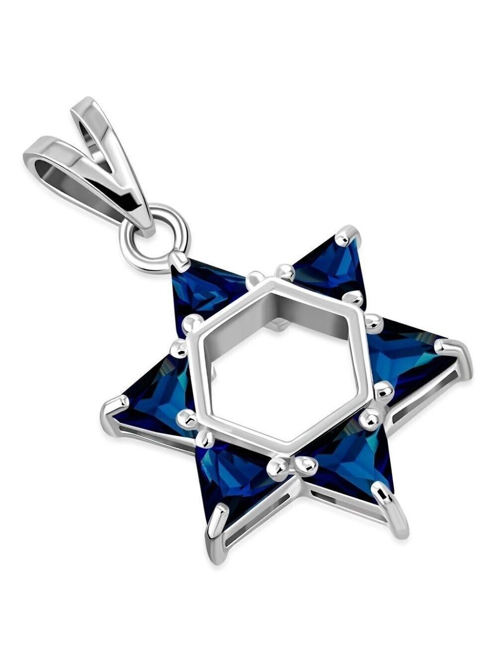 PENDANT, Sterling Silver Star of David with 6 Sapphire CZ gems Large